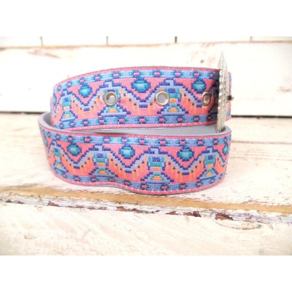 Southwestern pink/blue  woven cloth tribal belt/vintage western belt - Picture 4 of 5